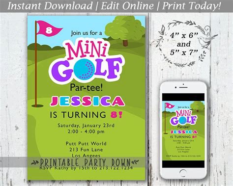 mini golf invitation template.